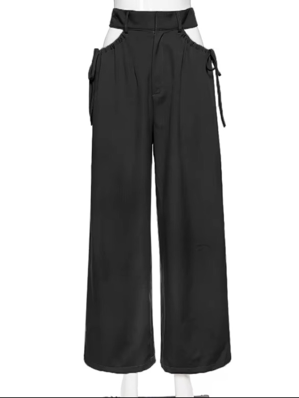 SHEIN Black Wide-Leg High Waist Pants with Tie Waist